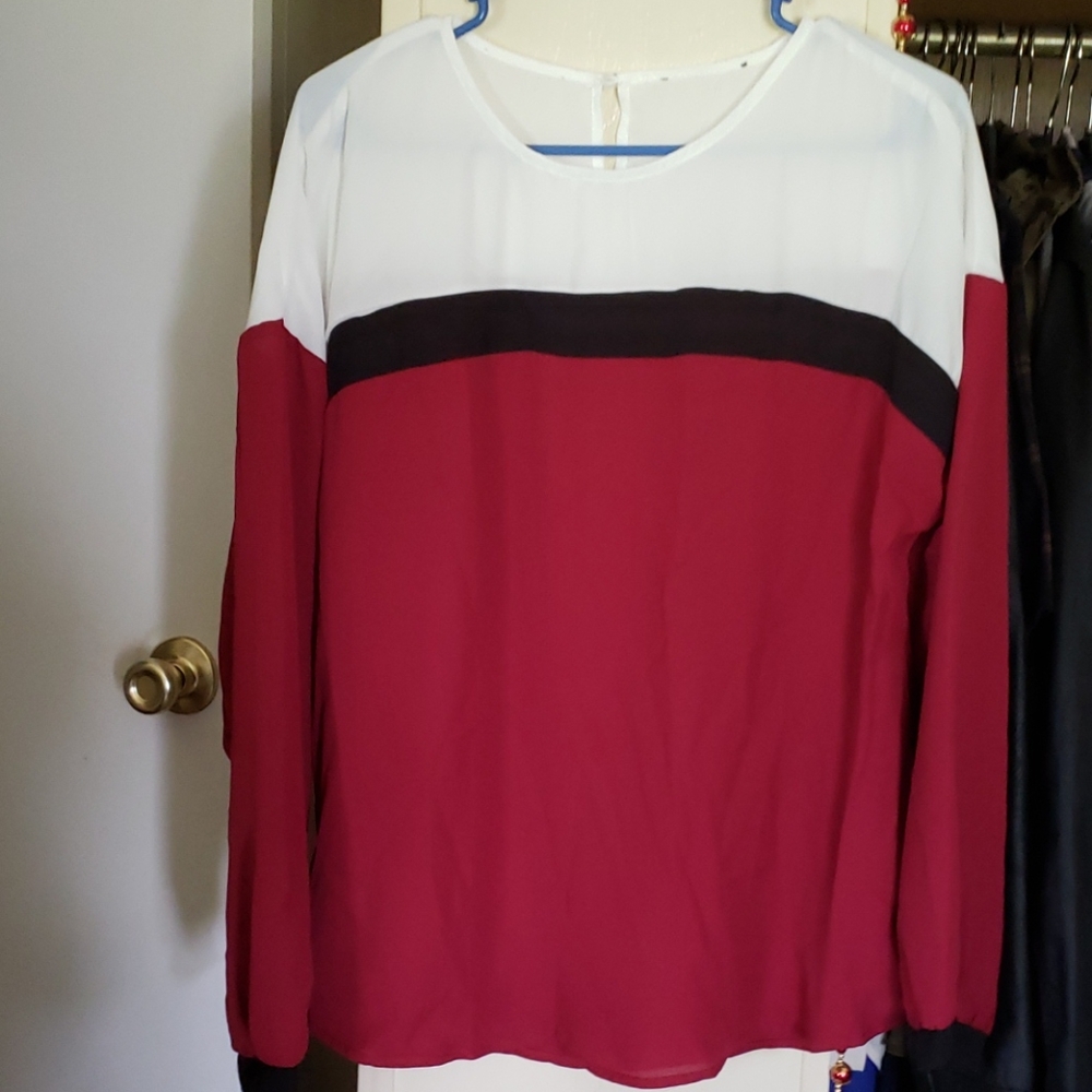 Elegant Red and White Women's Blouse